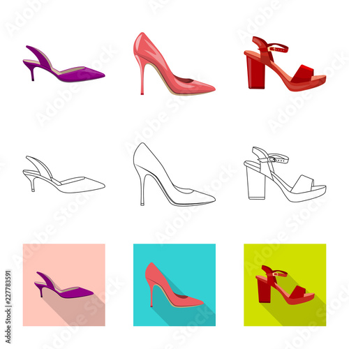 Vector design of footwear and woman logo. Set of footwear and foot stock symbol for web.