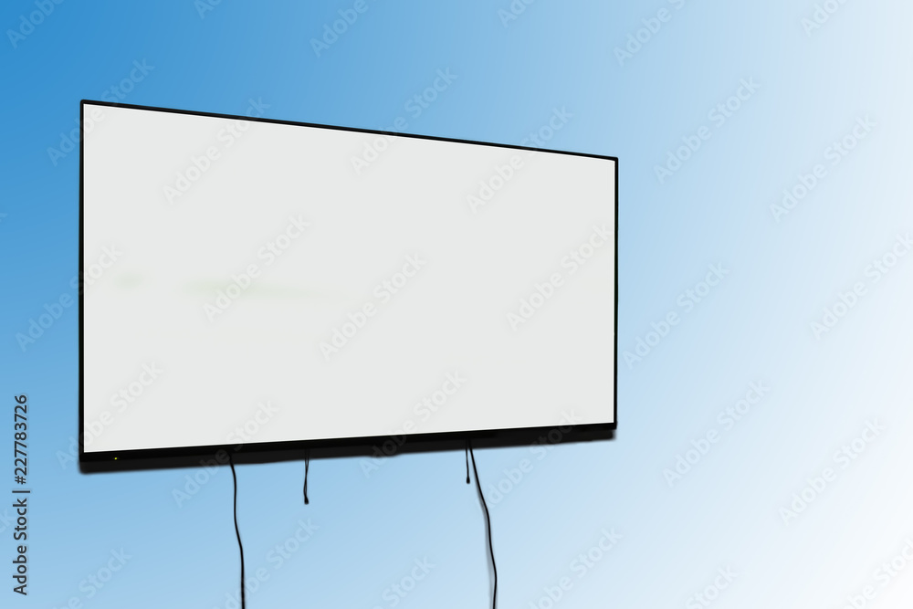 Clean monitor mockup, blank tv screen on the wall, copy space, space for text Clean monitor mockup, blank tv screen on the wall, copy space, space for text