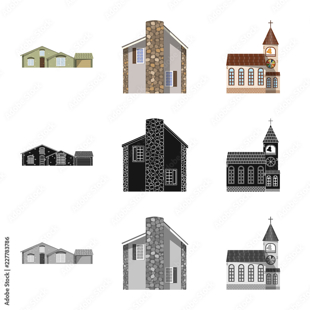 Fototapeta premium Isolated object of building and front icon. Collection of building and roof stock symbol for web.