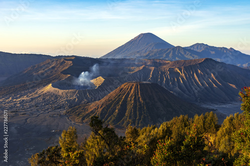Majestic view of mountains at Bromo Tengger Semeru National Park in the morning.It is located in East Java, Indonesia,to the east of Malang and to the southeast of Surabaya,the capital of East Java.