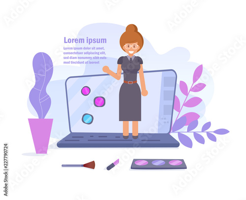 Concept of online video blog. Training Vlogger Vector. Cartoon. Isolated art on white background. Flat