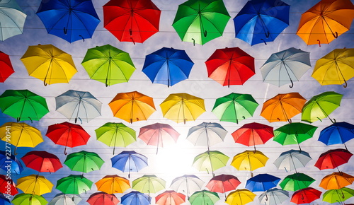 City. Colorful umbrellas