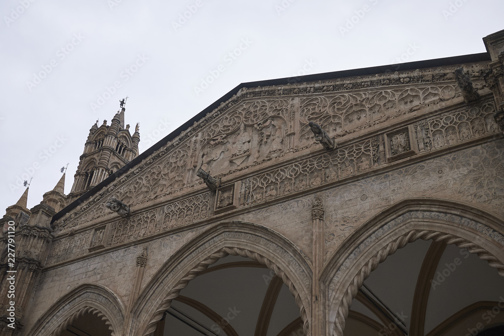 Palermo, Italy - September 07, 2018 : View of Palermo cathedral portico by Domenico and Antonello Gagini.