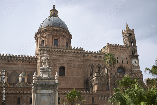 Palermo, Italy - September 07, 2018 : View of Santa Rosalia statue in front of Palermo cathedral