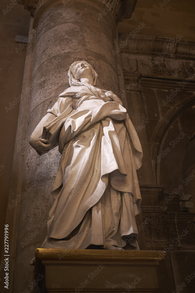 Palermo, Italy - September 08, 2018 : 'La teologa' statue in  San Francesco di Assisi church