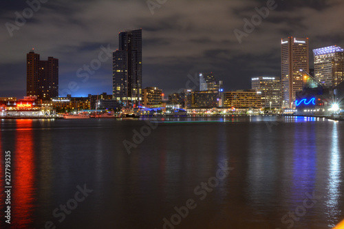View of Inner Harbor in Baltimore, Maryland at night. © Mosto