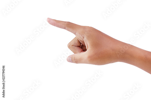 Close-up of hand pointing isolated on white background - clipping paths