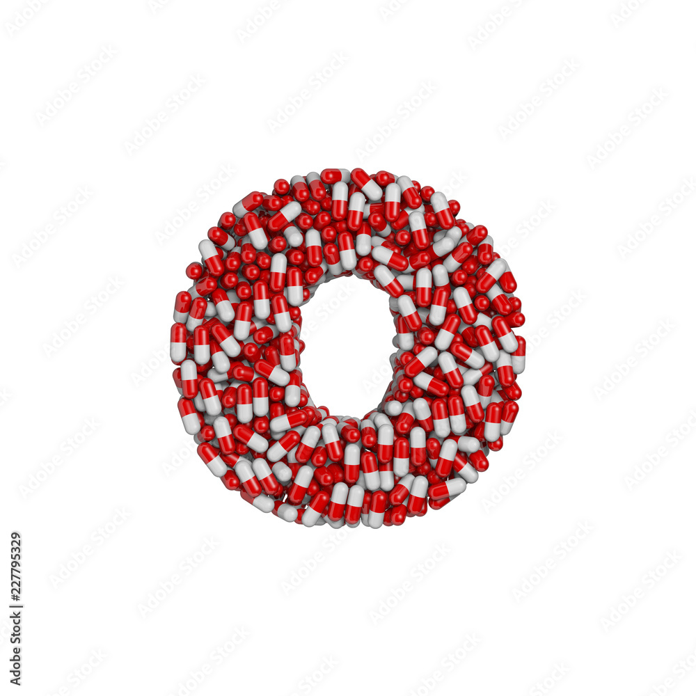 pills letter O - Small 3d pharmaceutical font - therapy, laboratory or healthcare concept