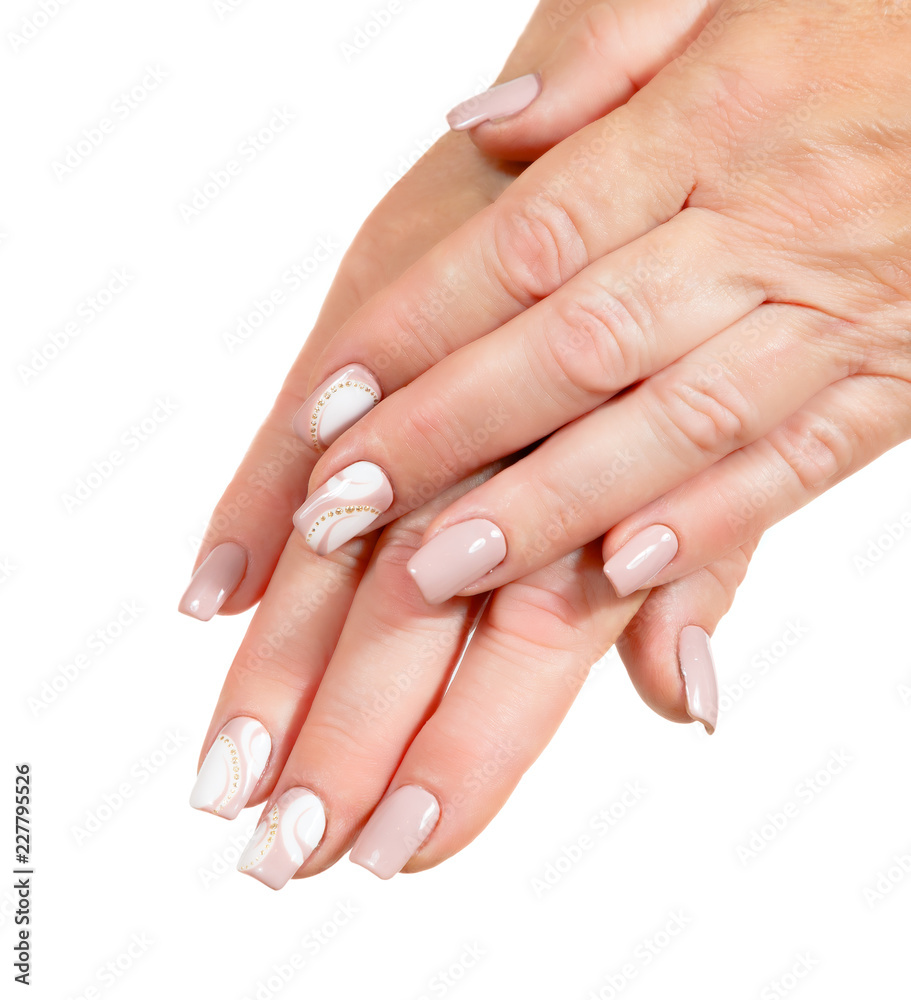 Female hands with manicure on a white background Female hands with manicure on a white background