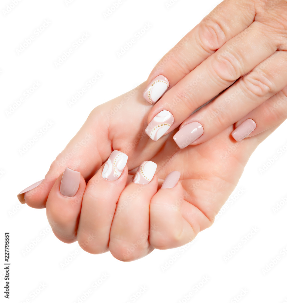 Female hands with manicure on a white background Female hands with manicure on a white background