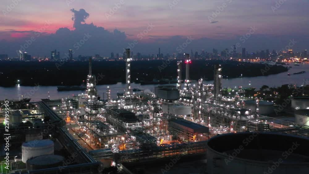 Video Industrial view at oil refinery plant form industry zone with ...