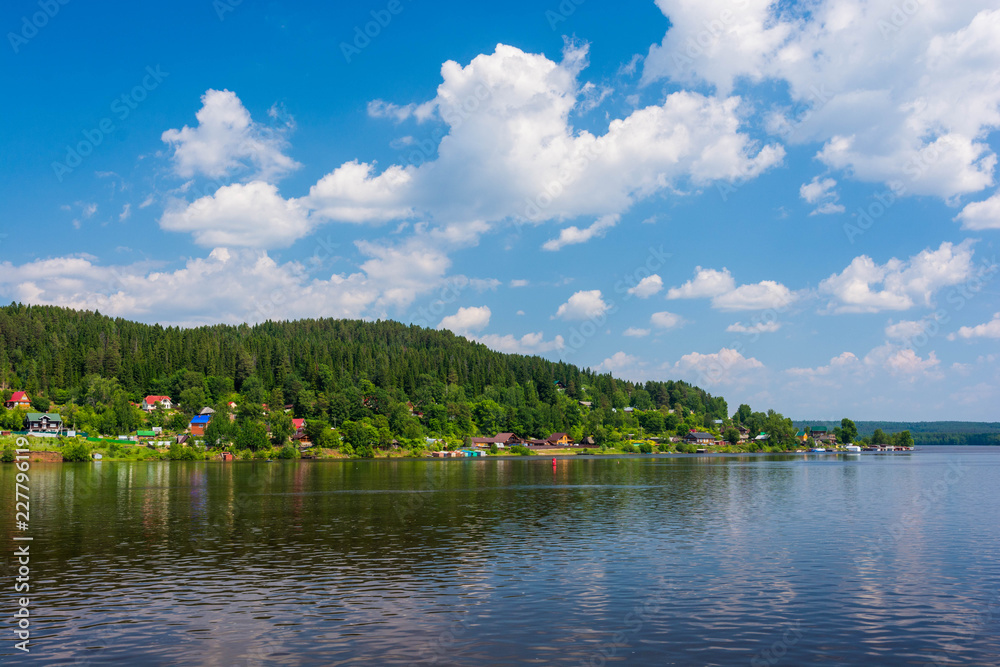 Fototapeta premium landscape with lake and blue sky