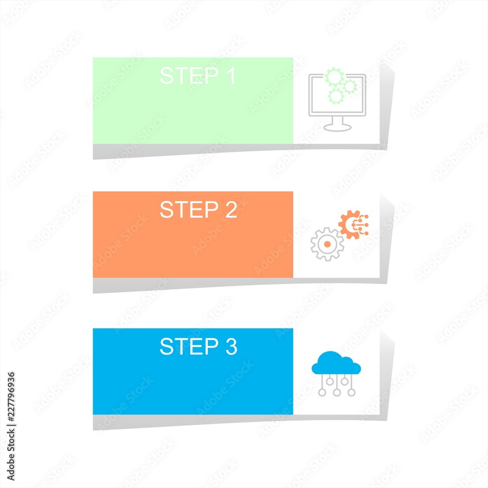 Infographic design elements for business data with three options, parts, steps, levels or processes. Vector graphic Illustration.