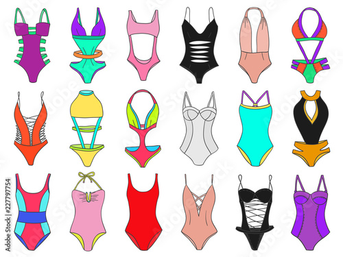 Doodle bikini swimming suits set women cloth sketch pencil color