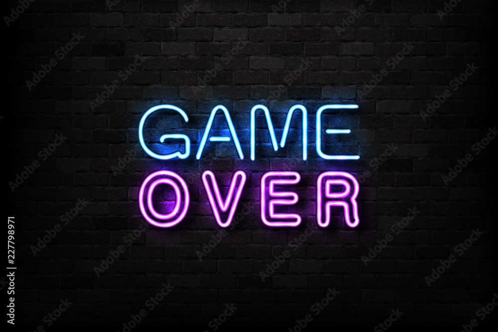 Game over logo joysticks gamepad with slogan text Vector Image