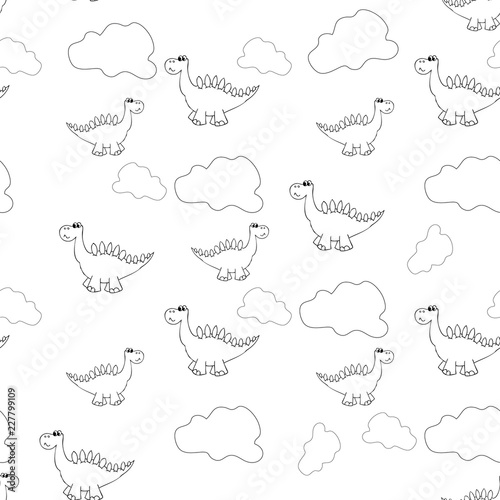 Seamless pattern composed of clouds and a duplicate of the dinosaurs © NataliaL