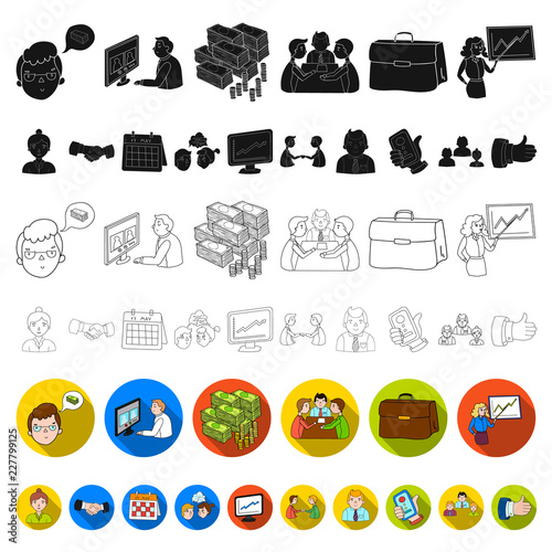 Business Conference And Negotiations flat icons in set collection for design.Business and training vector symbol stock web illustration.