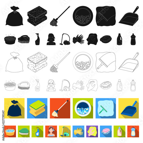 Cleaning and maid flat icons in set collection for design. Equipment for cleaning vector symbol stock web illustration.