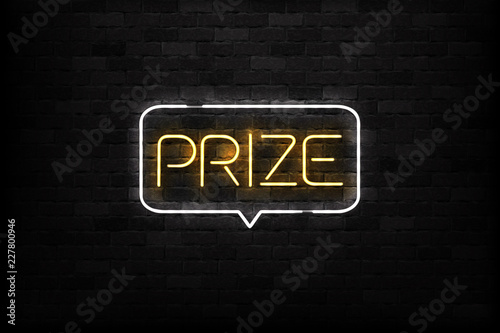 Vector realistic isolated neon sign of Prize logo for decoration and covering on the wall background.