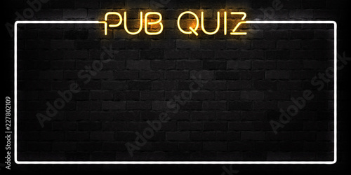 Vector realistic isolated neon sign of Pub Quiz frame logo for decoration and covering on the wall background. photo