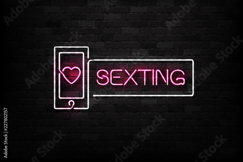 Vector realistic isolated neon sign of Sexting logo for decoration and covering on the wall background. Concept of erotic chat. photo