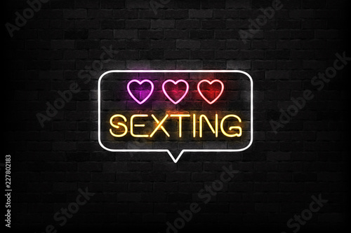 Vector realistic isolated neon sign of Sexting logo for decoration and covering on the wall background. Concept of erotic chat.