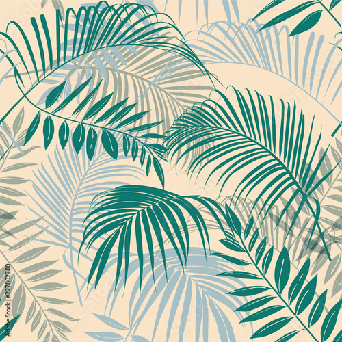Tropical Vector seamless beautiful artistic bright tropical leaves pattern with exotic forest. Original stylish floral background print