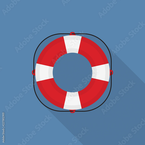 Lifebuoy icon with long shadow on blue background, flat design style