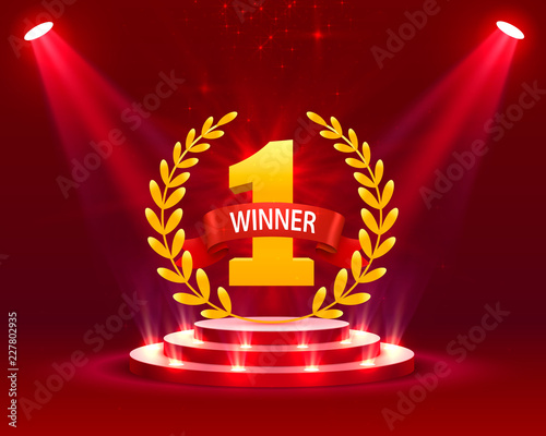 Stage podium with lighting, Stage Podium Scene with for Award Ceremony on red Background, Vector illustration
