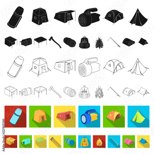Different kinds of tents flat icons in set collection for design. Temporary shelter and housing vector symbol stock web illustration.