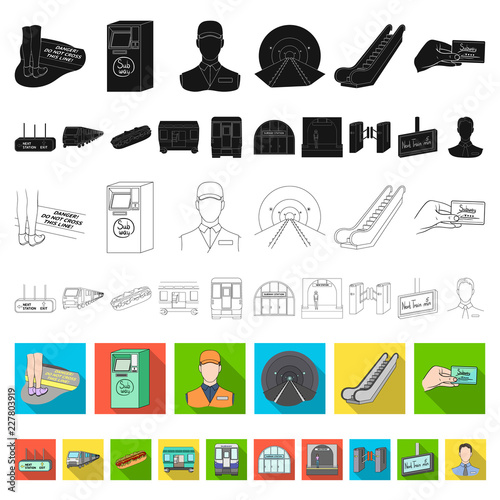 Metro, subway flat icons in set collection for design.Urban transport vector symbol stock web illustration.