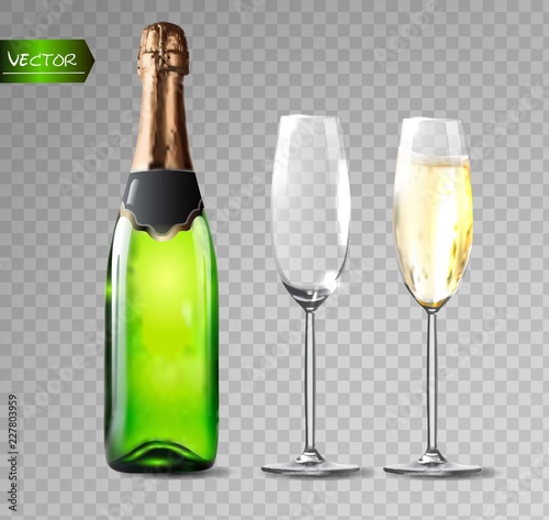 Wallpaper Mural Champagne bottle and champagne glasses on transparent background. Vector illustration. Torontodigital.ca