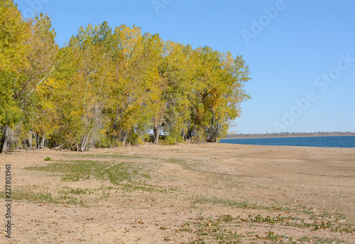 Drought-caused drying up of lake water at Colorado Lake Standley Reservoir that supplies water to Westminster, Thornton and Northglenn Colorado