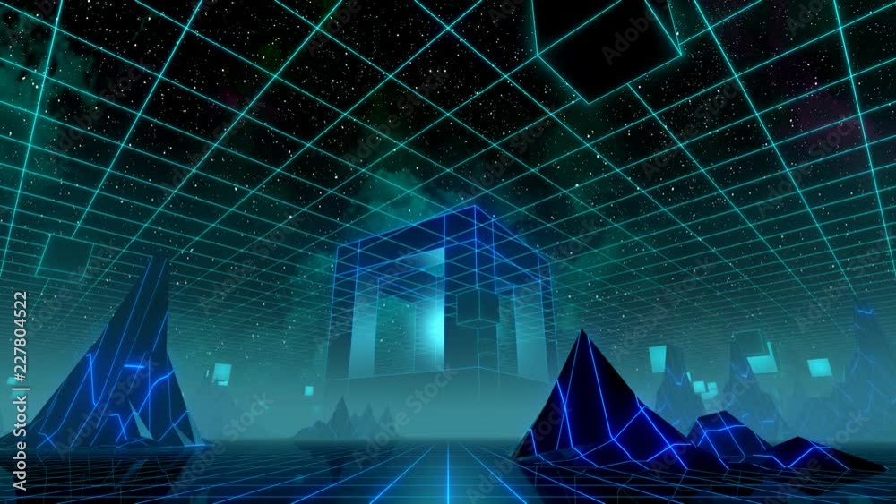 Retro futuristic 80's synthwave style day and night series. Perfectly looped VJ animation.
