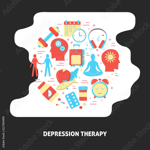 Depression therapy banner with round concept in flat style