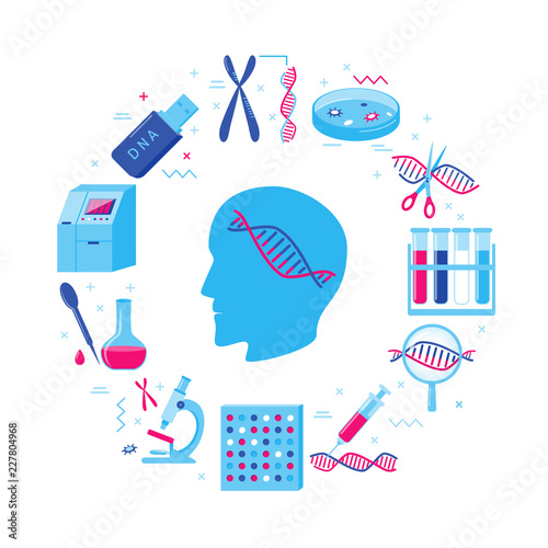 DNA genome research round concept in flat style