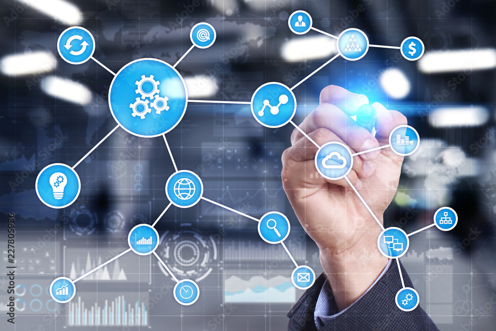 Business and manufacturing process Automation, smart industry, innovation and modern technology concept. Business and manufacturing process Automation, smart industry, innovation and modern technology concept.