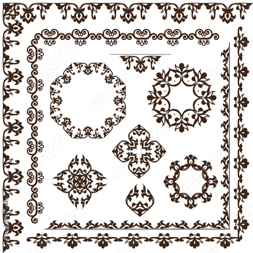 Set of vector frames and borders. Set of vignettes, frames, floral decorative elements and mandalas.