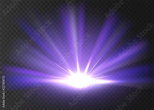 Abstract violet bright light. Violet shine burst isolated on transparent background. Bright and shine violet light star. Vector illustration.