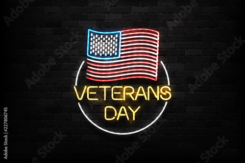 Vector realistic isolated neon sign for 11th November, Veterans Day logo for decoration and covering on the wall background. Concept of Memorial day in USA.