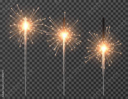 Bengal light. Christmas sparkler lights, diwali firework candle. Realistic bengal party lights vector set. Bengal and sparkler, firework and sparkle, glow burning illuminated illustration