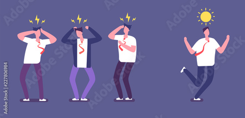 Run from negative people. Happy business person running away of angry toxic coworkers. Unhappy office work environment vector concept. Illustration of running away, unhappy and bad colleague