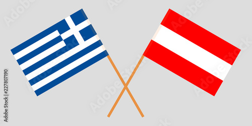 Austria and Greece. Austrian and Greek flags. Official colors. Correct proportion. Vector