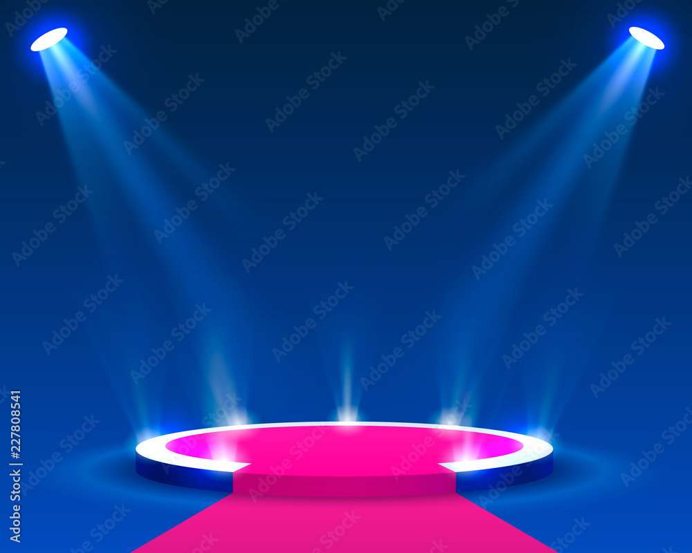 Stage podium with lighting, Stage Podium Scene with for Award Ceremony on blue  Background, Vector illustration Stock Vector | Adobe Stock