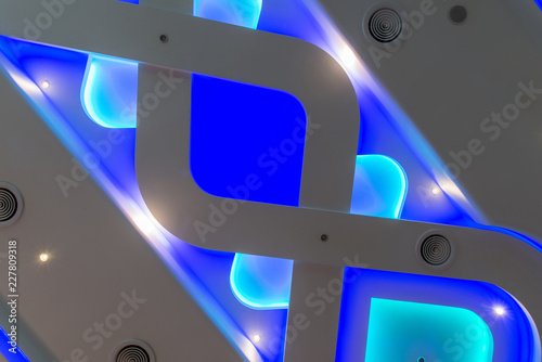 Fototapeta Naklejka Na Ścianę i Meble -  Close up of blue led lights ornament on ceiling