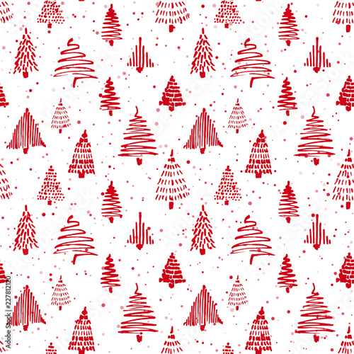 Christmass tree seamless pattern. Hand drawn doodle sketch drawing with ink.
