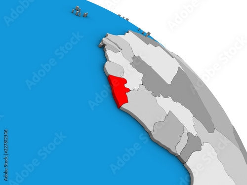 Liberia on simple blue political 3D globe.