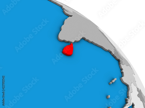Sri Lanka on simple blue political 3D globe.