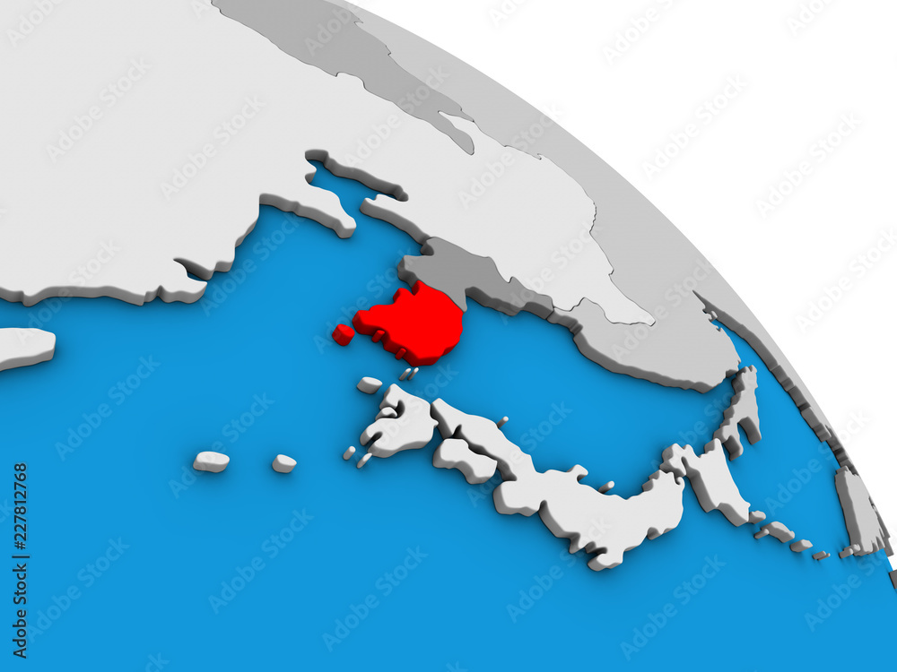 South Korea on simple blue political 3D globe.