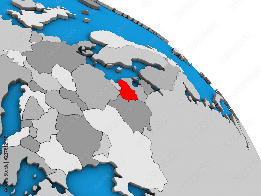Fototapeta premium Lithuania on simple blue political 3D globe.